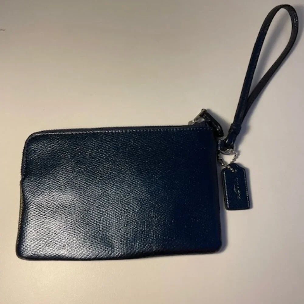 Coach midnight blue leather wristlet